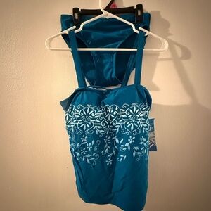 Source Unknown Teal and White Swimwear